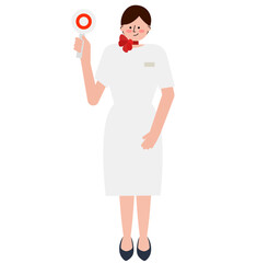 美容部員・エステティシャンの女性が◯の札を上げているイラスト
