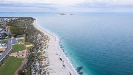 Looking south west towards the islands off the coast of the fishing and tourist town of Jurien Bay, Western Australia