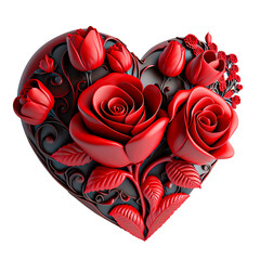 red floral 3d black heart