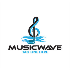 Water Wave Music vector design logo