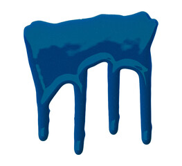 Blue with pigment flowing down. Isolated on transparent background.
