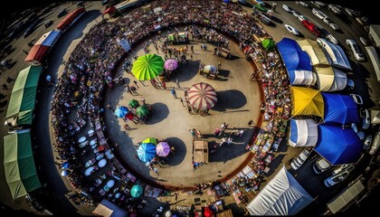 Aerial Panoramic View Of Large Festivals And Events : Stunning Drone Footage Showcasing Overhead Bird's Eye Perspective (Generative AI)