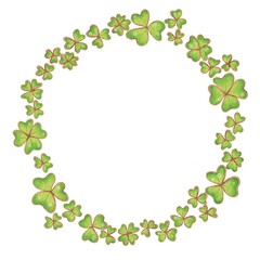 Clover round wreath illustration for decoration on St. Patrick's Day and spring season.