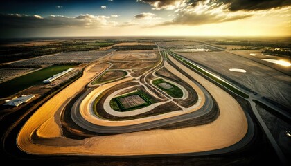 Aerial Panoramic View Of Racetracks And Speedways : Stunning Drone Footage Showcasing Overhead Bird's Eye Perspective (Generative AI)