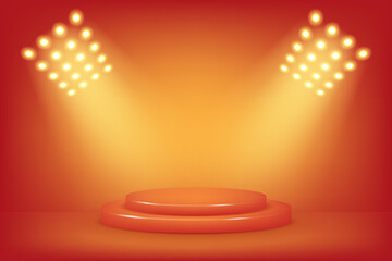 3d orange podium scene with spotlight on orange background for sale banner template, campaign, promotion, flash sale. Banner template design for web or social media.