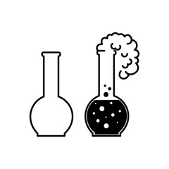 Set ikon vektor garis besar laboratorium sains kimia. Farmasi dan kimia, elemen dan peralatan pendidikan dan sains	
