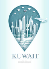 Travel landmark Kuwait monument pin of Asia modern architecture.