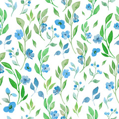 Watercolor seamless pattern with  flowers. Hand drawn floral illustration isolated on white background. 