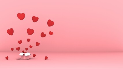 The heart floated out of the gift box. 3d rendering

