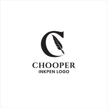 feather ink pen initial C design logo for publishing or printing book companies.