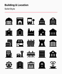 Customizable set of building and location icons consisting of common public places and locations in the city. Perfect for maps, user interface, advertising, graphic design, business, etc © Totto House
