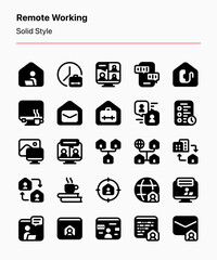 Customizable set of remote working icons covering the concept, elements, and technology related to such topic. Perfect for apps and websites interfaces, businesses, presentations, publications, etc