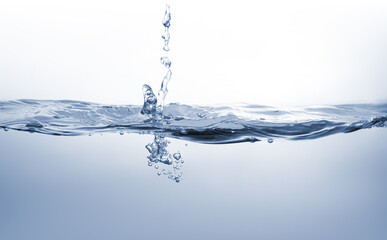 Water splash Aqua flowing in waves and creating bubbles Drops on the water surface feel fresh and...