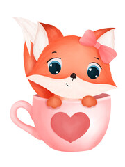 Baby fox in Coffee Cup illustration PNG file