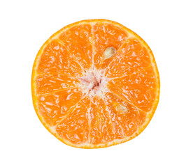 Topview of fresh shogun or tangerine orange half isolated on white background with clipping path in...