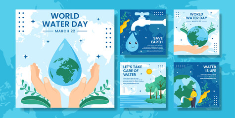 World Water Day Social Media Post Flat Cartoon Hand Drawn Templates Illustration