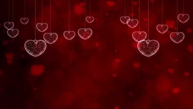 Valentine's day abstract red background, Red Heart shaped swaying and particles flowing for Valentine's day