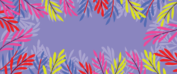 Colorful tropical leaves background vector illustration. Abstract botanical foliage pattern, exotic spring summer style border frame texture. Contemporary art design for home decoration, wallpaper.