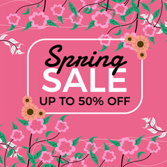 Spring sale social media banner with colorful flowers. Spring sale banner or background design template