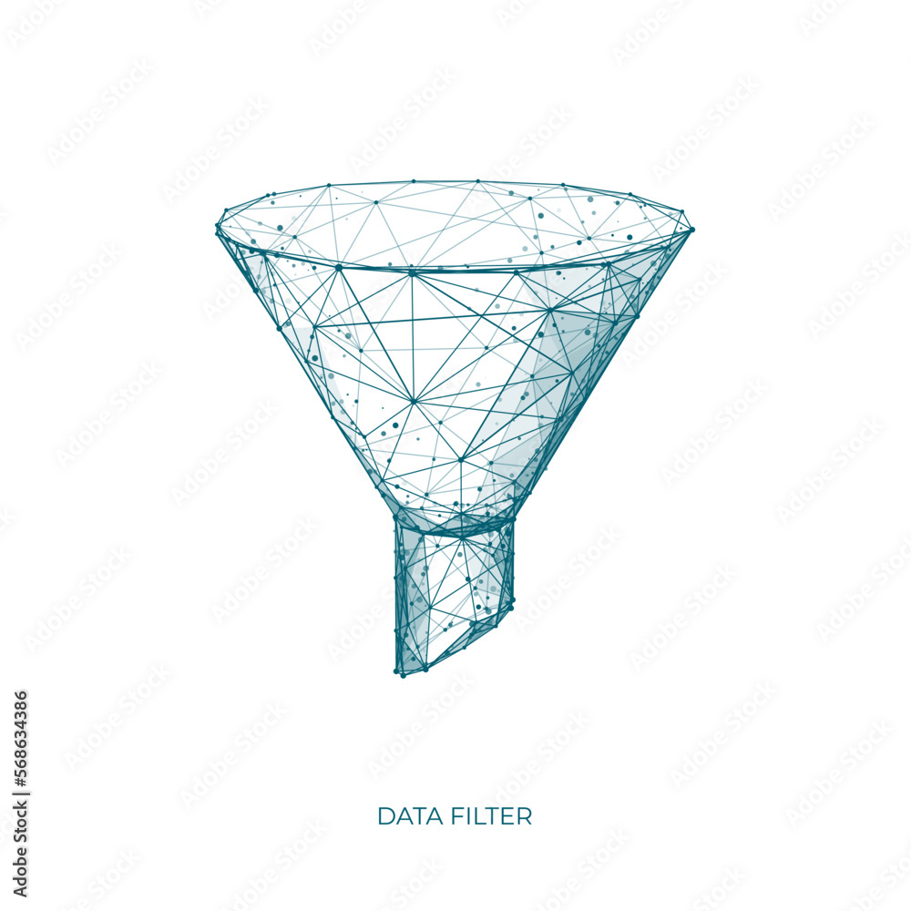 Poster funnel. data filter. isolated digital polygonal sales funnel. marketing or business concept.