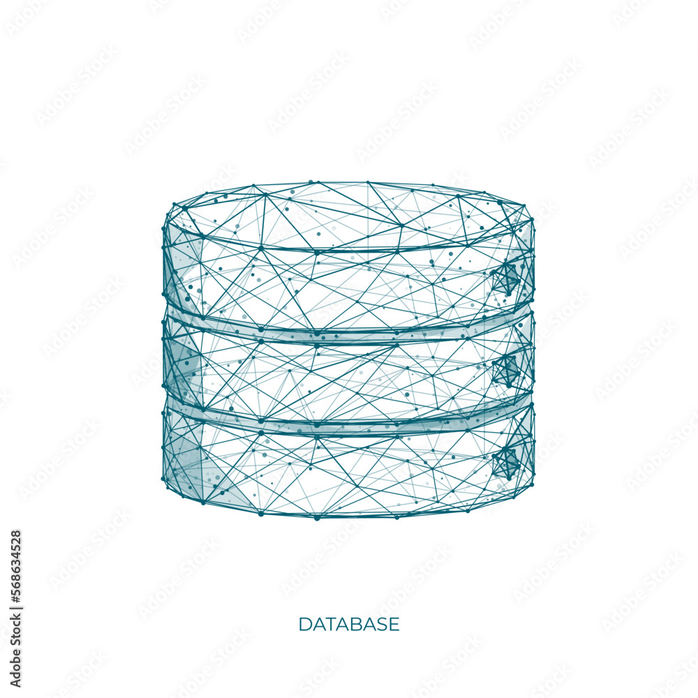 Leinwandbilder Database. Technology polygonal data server on white background. Isolated vector illustration. Low poly wireframe computer concept.