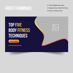 Creative fitness tips video thumbnail cover banner template design