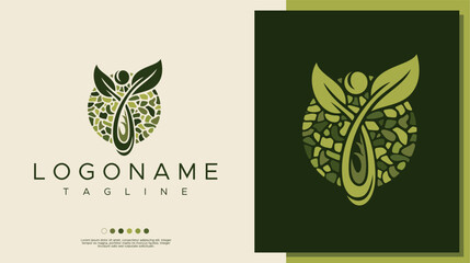 Abstract human leaf logo design template