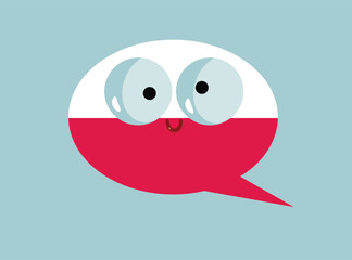 Cheerful Speech Bubble in Polish Language Vector Cartoon Character. Funny character symbol of communicating in a foreign language
