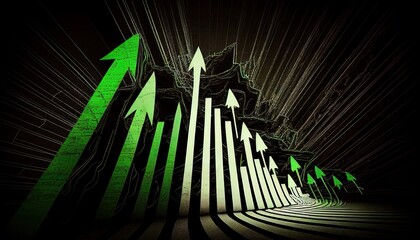 Naklejka premium Gain, green arrow, chart, investment, stock exchange, stocks, money, growth planning charts, opportunity, business challenge and strategy, profit target, generated by ai 