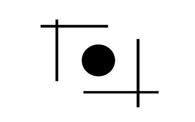 black circle in a frame on a white background, abstraction from geometric shapes, minimalism in black and white from geometric shapes