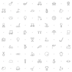 Foto auf Acrylglas Seamless pattern with golf icon on white background. Included the icons as sport, ball, field, stick, glove, cart, umbrella, flag and design elements And Other Elements. © yoojin