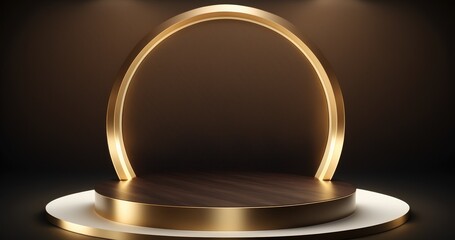 simple luxury gold Podium for product presentation and green background. Generative AI