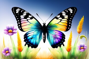 Fototapeta na wymiar butterflies and flowers generative AI