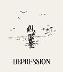 The hand of a drowning man, conceptual illustration of depression, helplessness