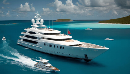 Expensive Yacht in the Caribbean seas. Beautiful. Generative AI.
