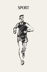 Sketch of a runner silhouette, running man isolated on background. Vector illustration