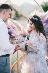 Wedding for two on a lavender field. Gorgeous wedding couple.