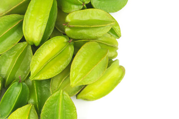 Averrhoa carambola fruits or starfruits isolated on white. Copy space for text.
