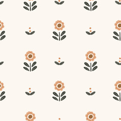 Simple seeds to flowers pattern in an earthy palette of tan brown, coffee brown and dark green on off white background. Great for home decor, fabric, wallpaper, stationery, design projects.

