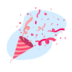 Party hat with a pink confetti. Celebratory clapperboard explosion. Flat Illustration on transparent background
