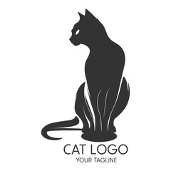 Silhouette art cat logo, vector template