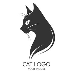 Silhouette art cat logo, vector template