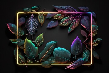 Neon Frame With Leaves, Generative AI