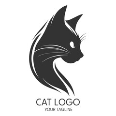 Silhouette art cat logo, vector template