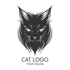 Silhouette art cat logo, vector template
