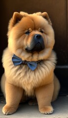 Stylish Humanoid Gentleman Dog in a Formal Well-Made Bow Tie at a Business Dance Party Ball Celebration - Realistic Portrait Illustration Art Showcasing Cute and Cool Chow Chow  (generative AI)