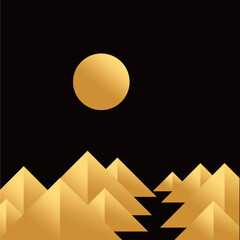 mountain moon star gold scenery. vector illustration