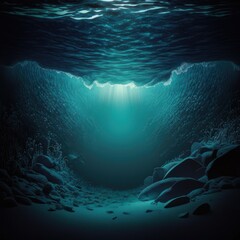 Fototapeta na wymiar Underwater cave, Abstract sea and ocean backgrounds for your design, deep ocean, Landscape Terrain Underwater Dark Scene, generative by AI