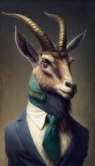 Stylish Humanoid Gentleman Animal in a Formal Well-Made Bow Tie at a Business Dance Party Ball Celebration - Realistic Portrait Illustration Art Showcasing Cute and Cool Ibex  (generative AI)