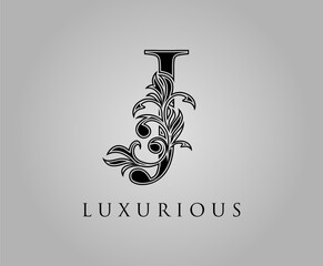 Initial J Luxury Logo Icon. Classic Floral J Letter Logo Design Vector..